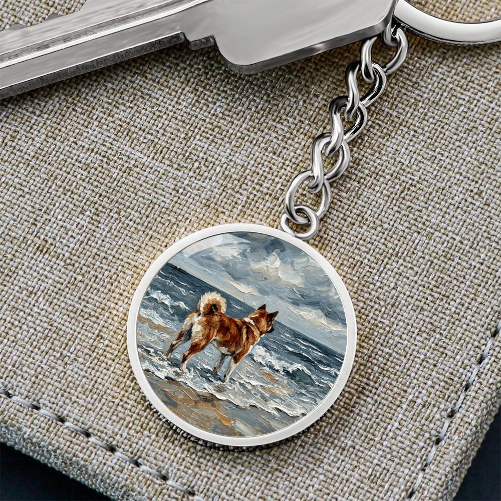 Beach Day - Akita Round Keychain