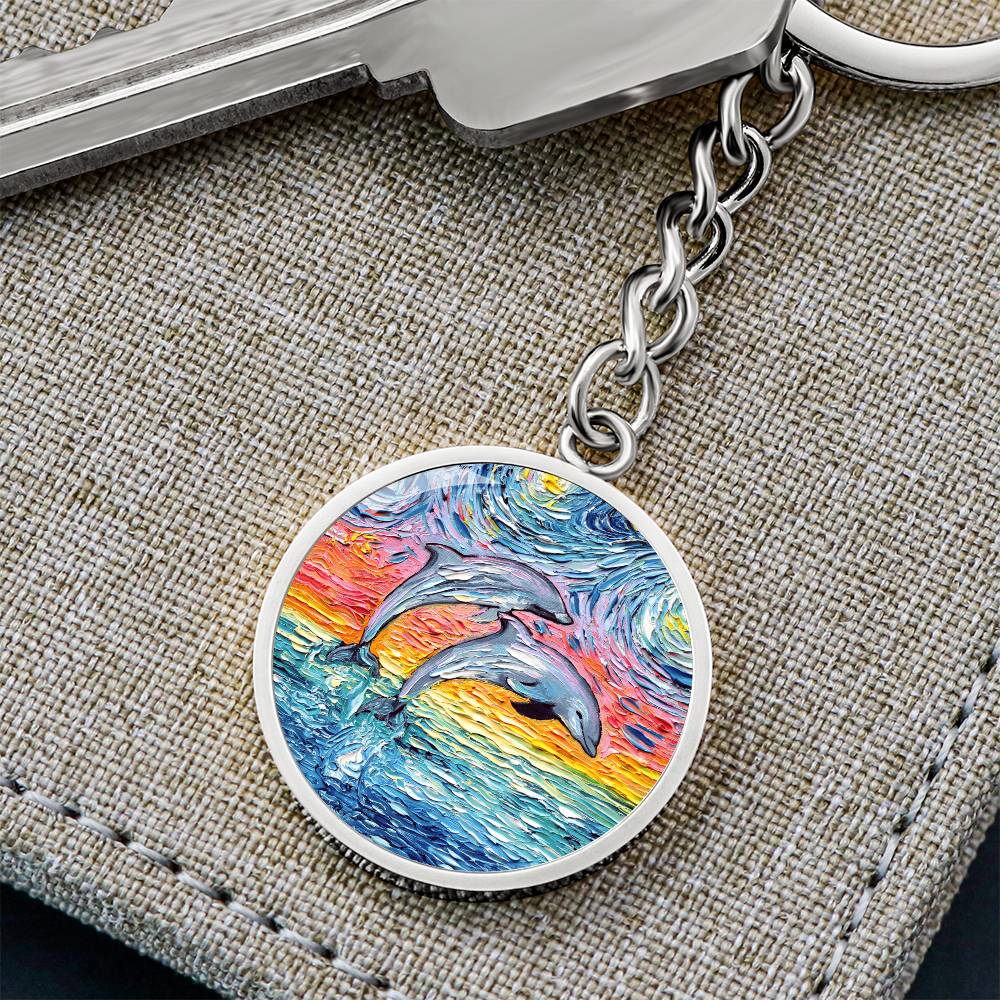 Dolphins Starry Night Round Keychain