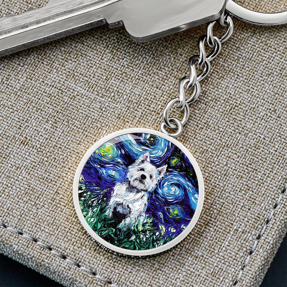 Westie Starry Night Round Keychain
