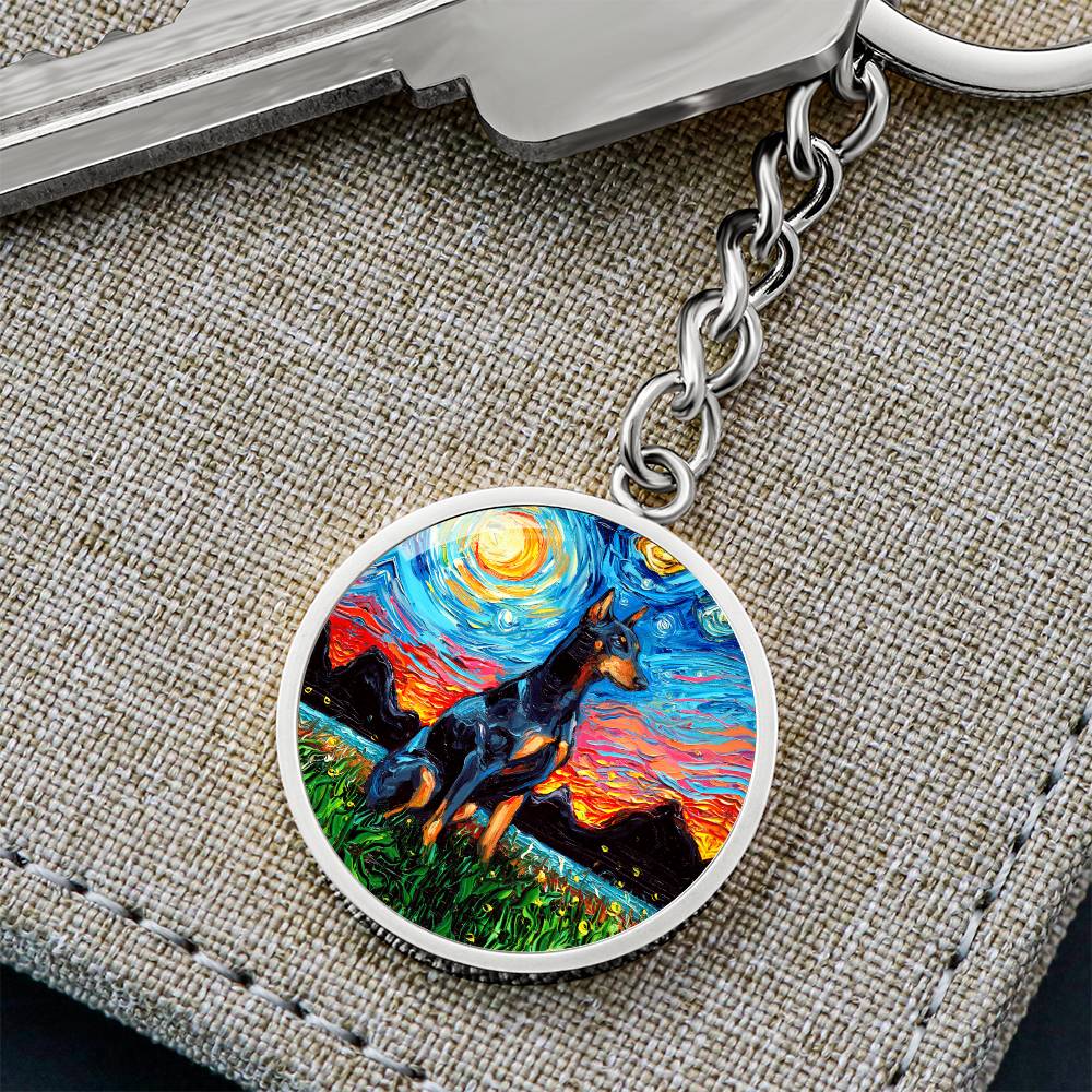 Doberman Pinscher Starry Night Round Keychain