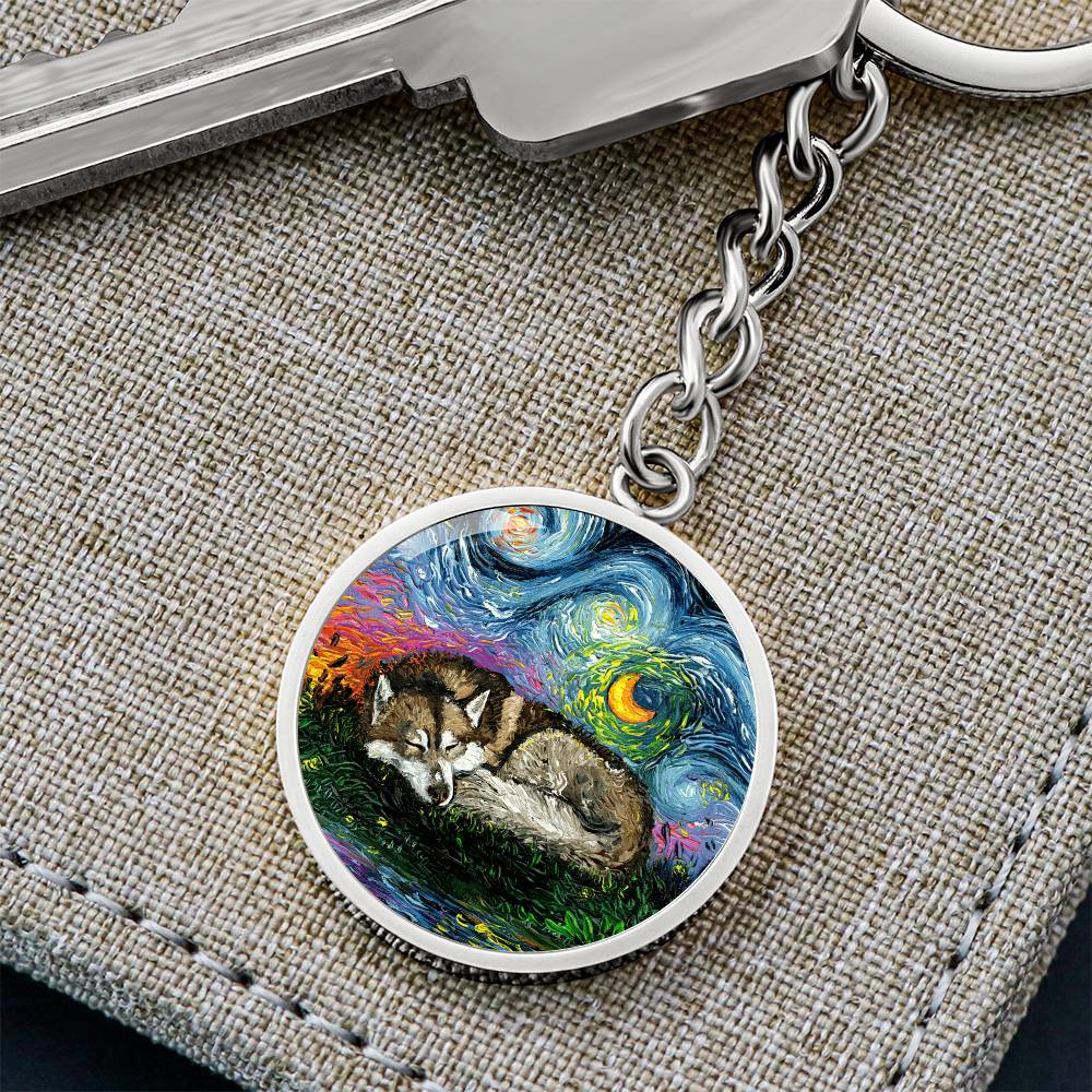 Sleeping Red Husky Round Keychain