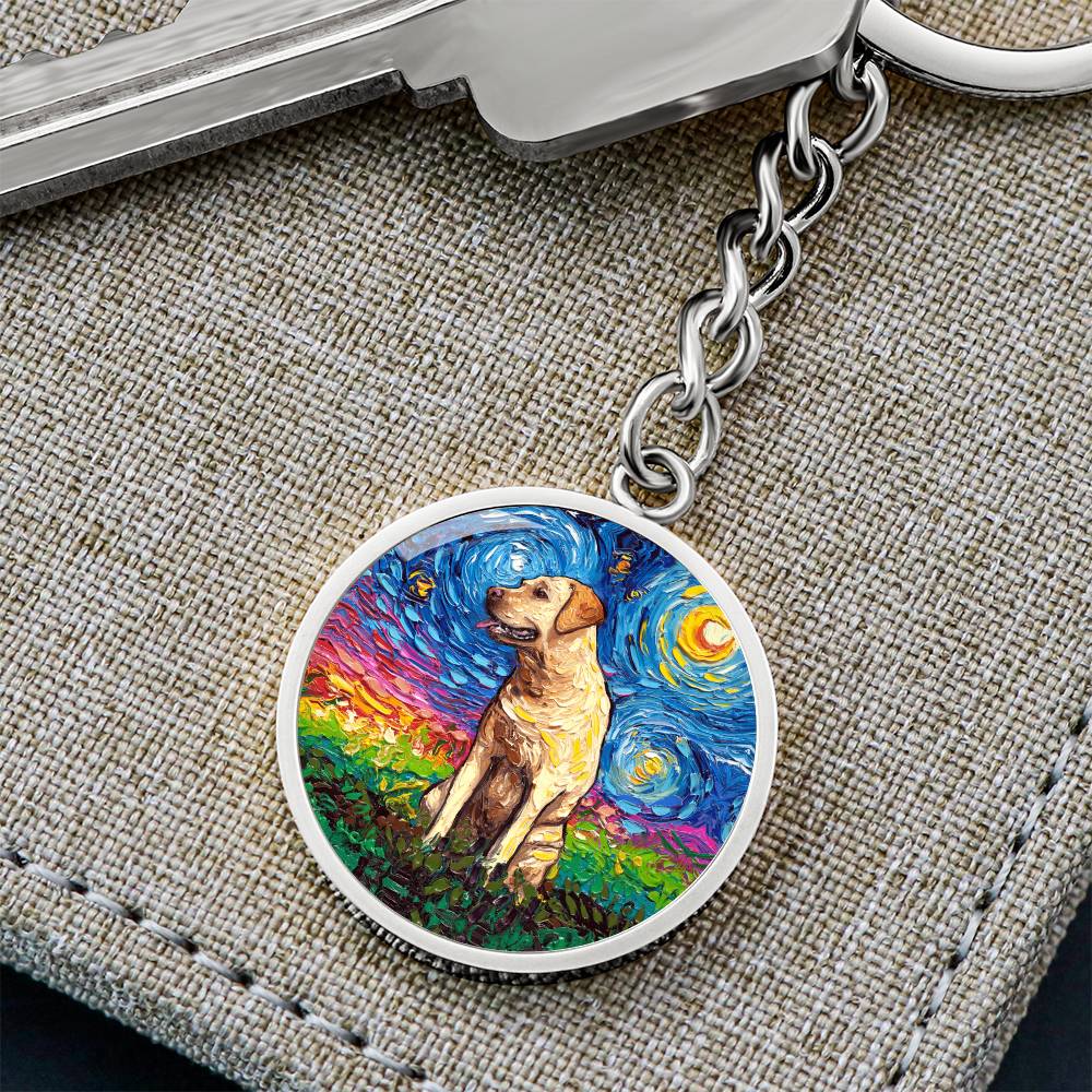 Yellow Labrador Starry Night Round Keychain