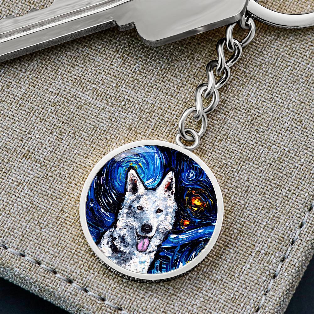 Swiss Shepherd Starry Night Round Keychain