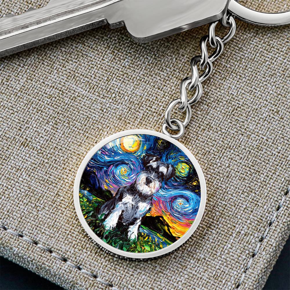 Schnauzer Starry Night Round Keychain