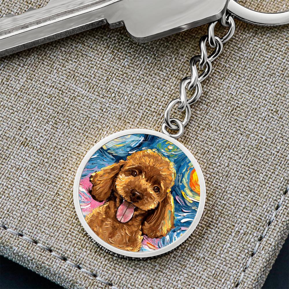 Apricot Poodle Portrait Starry Night Round Keychain
