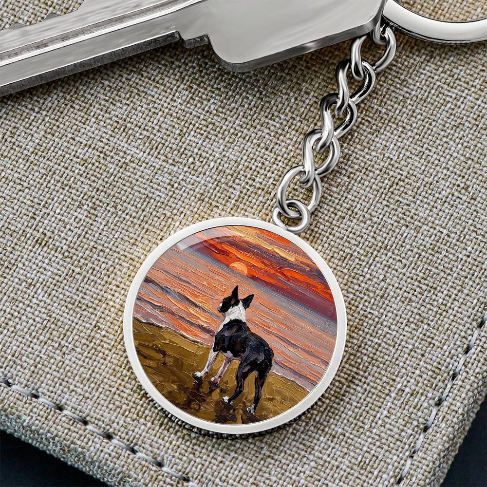 Beach Night - Boston Terrier Round Keychain