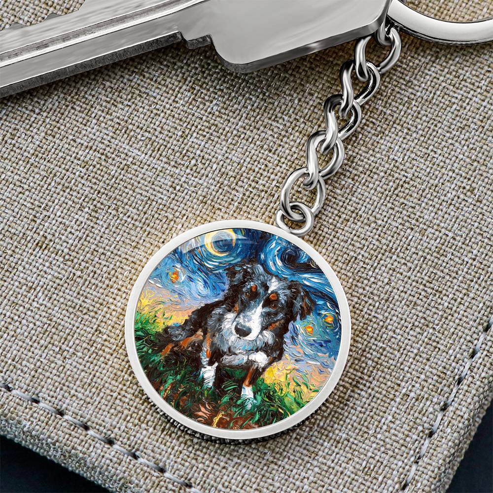 Australian Shepherd Starry Night Round Keychain