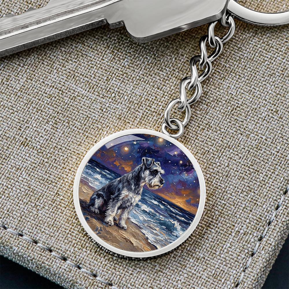 Beach Night - Schnauzer Round Keychain