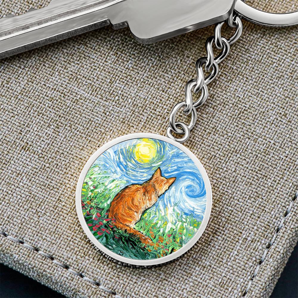 Orange Tabby Cat Spring Round Keychain