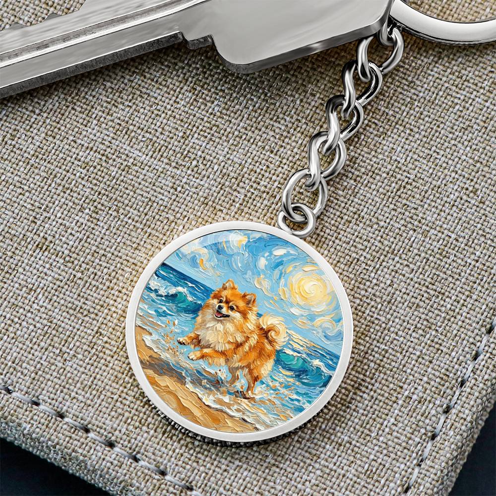 Beach Day - Pomeranian Round Keychain