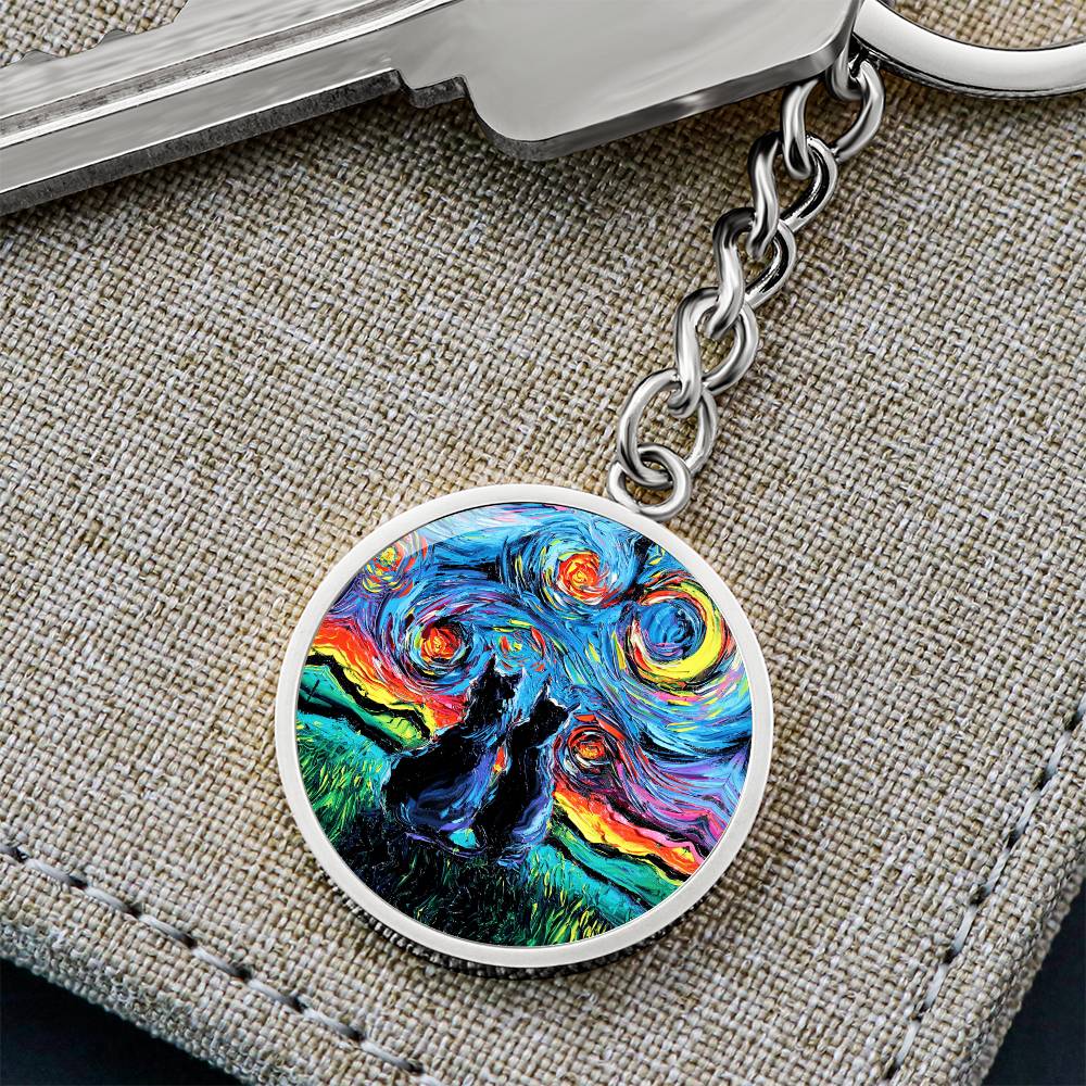 van Gogh's Cats Starry Night Round Keychain