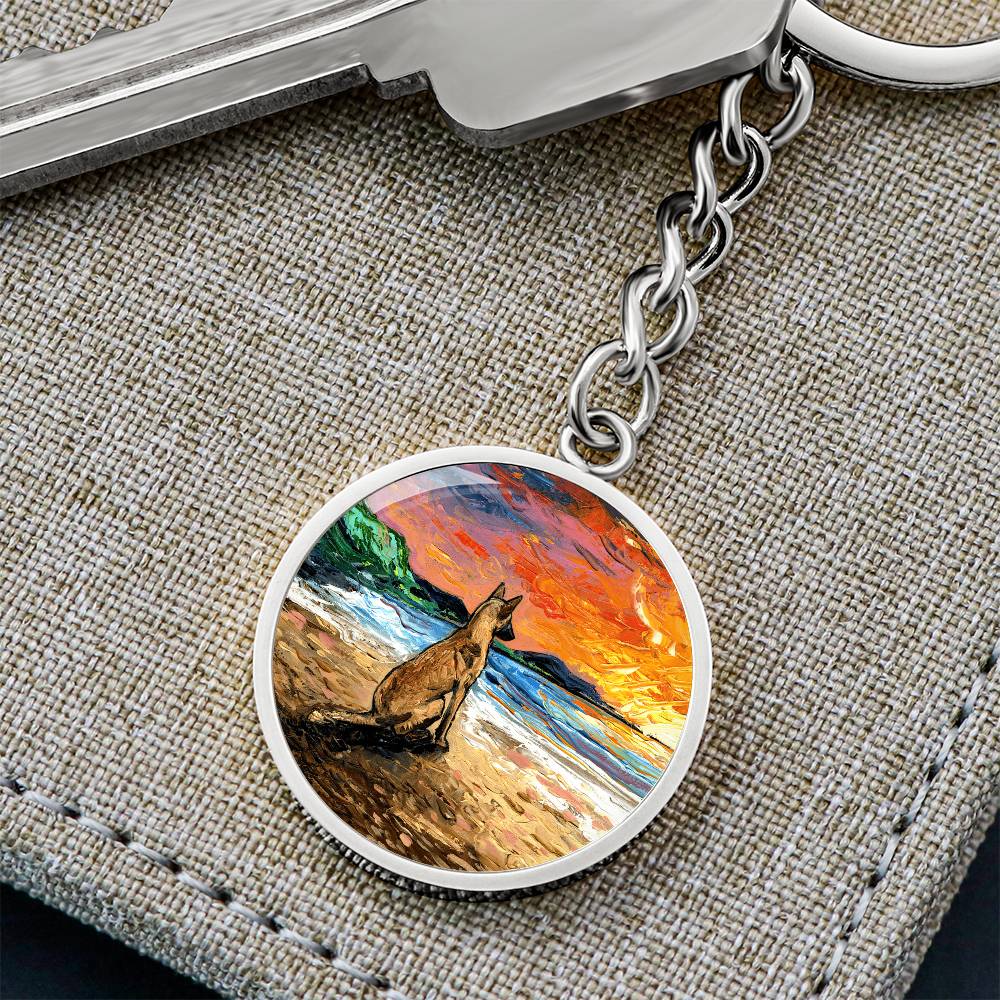 Beach Days - Belgian Malinois Round Keychain