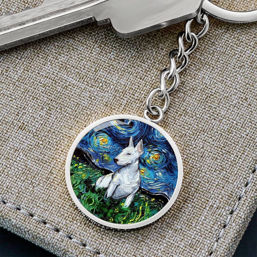 Bull Terrier Starry Night Round Keychain