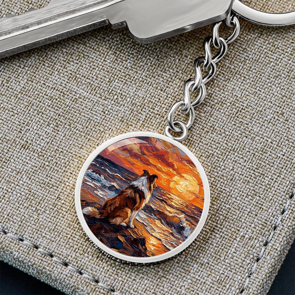 Beach Night - Collie Round Keychain