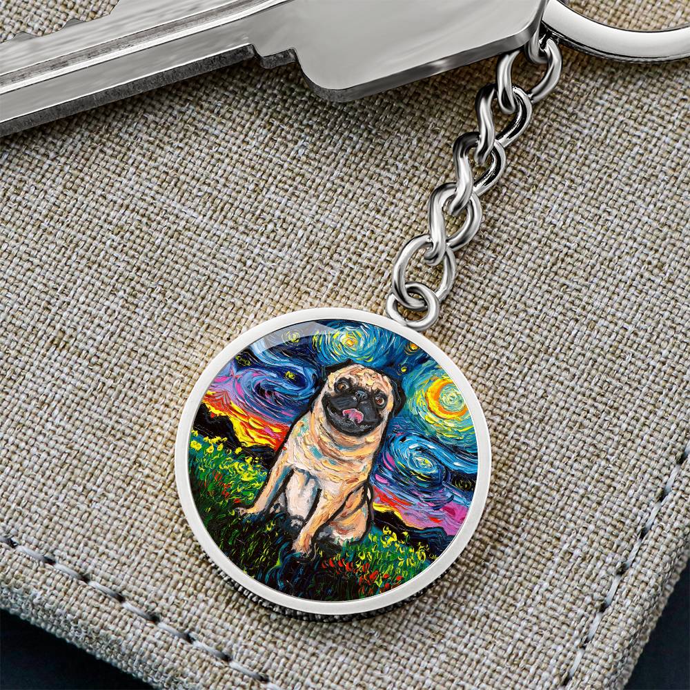 Fawn Pug Starry Night Round Keychain