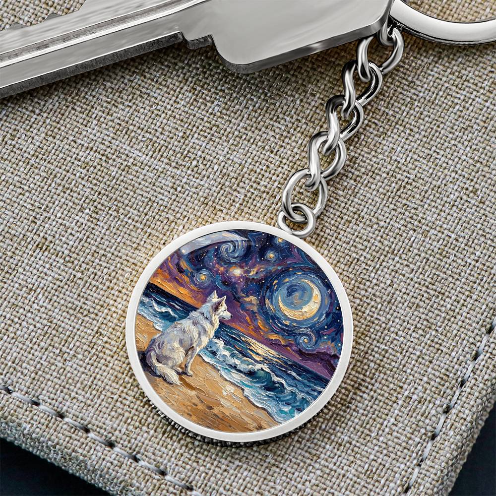 Beach Night - Isabella Husky Round Keychain