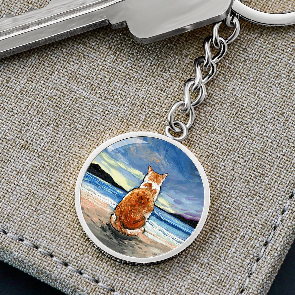 Beach Days - Orange and White Tabby Round Keychain