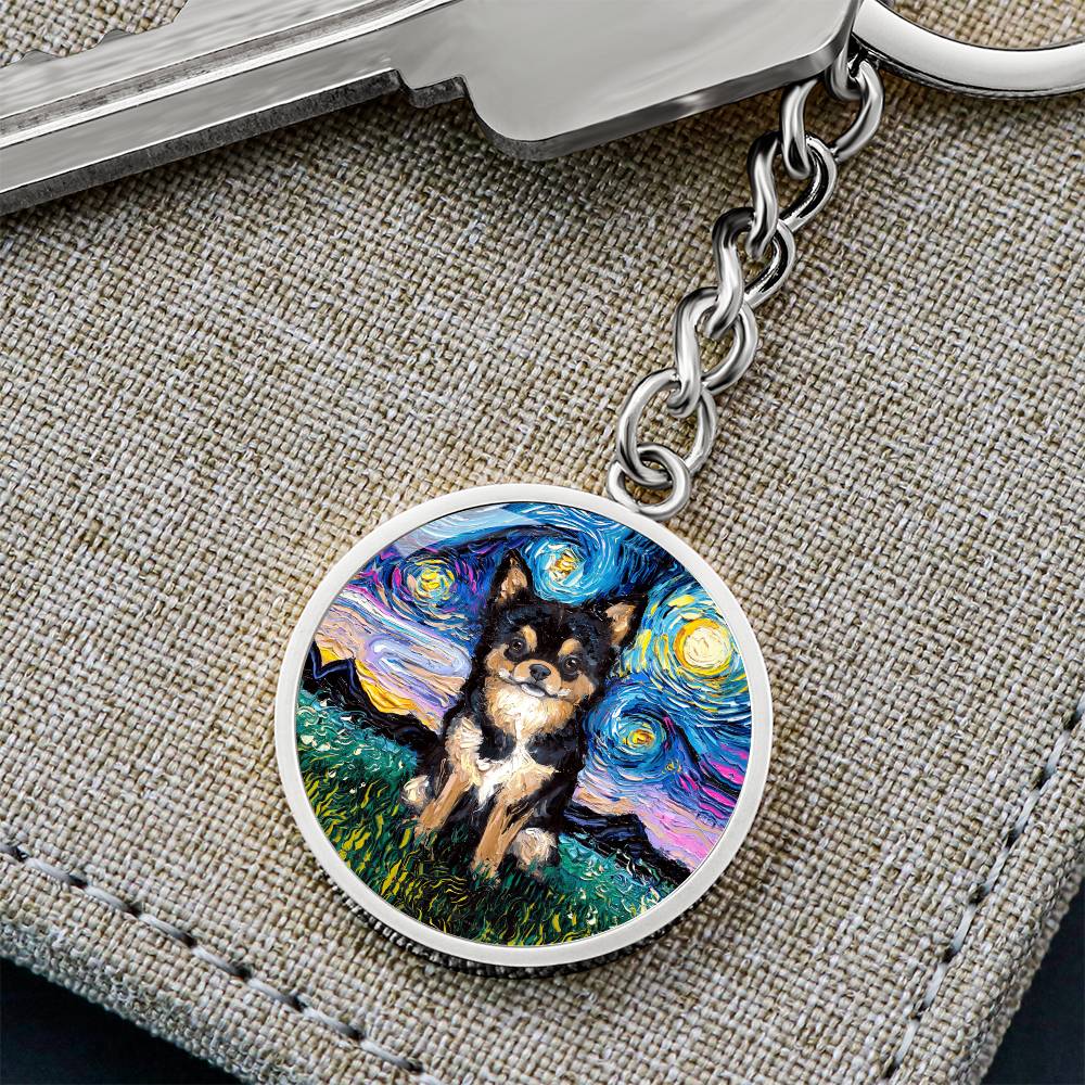 Black and Tan Chihuahua Starry Night Round Keychain