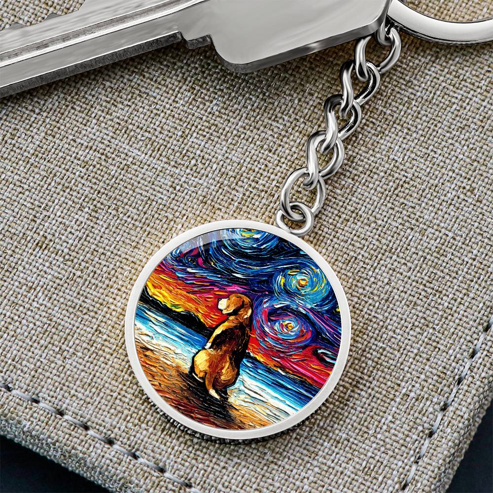 Beagle at the Beach Starry Night Round Keychain