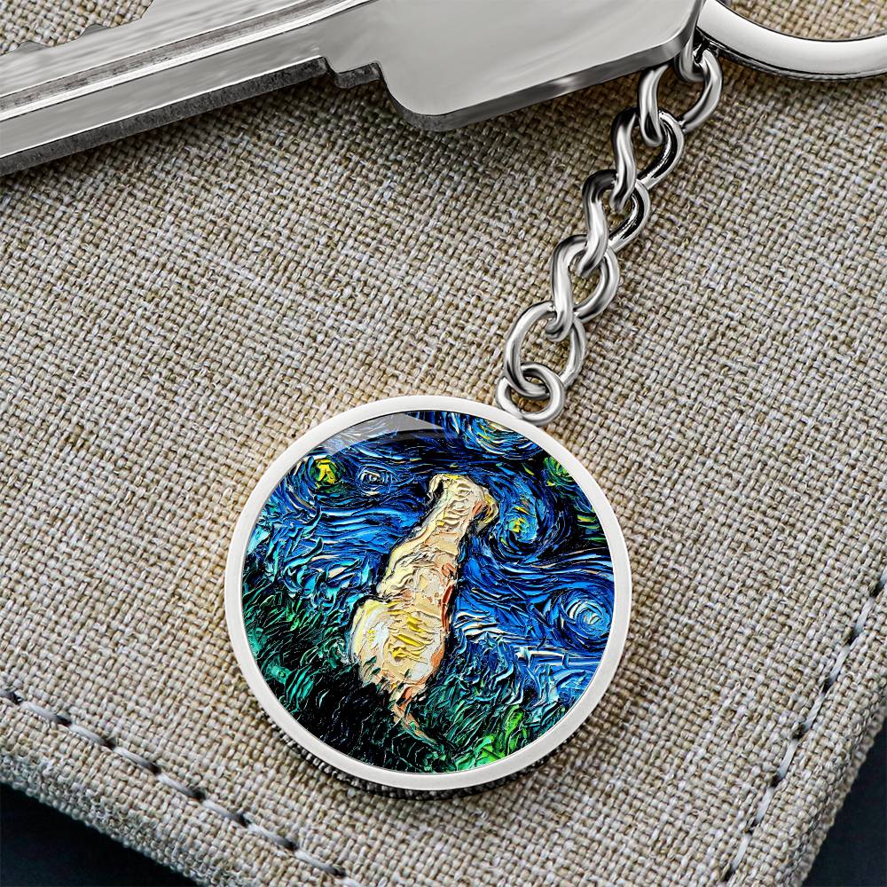 Yellow Labrador Back Starry Night Round Keychain