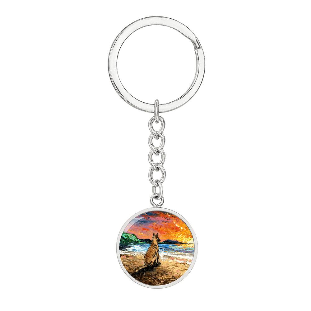 Beach Days - Belgian Malinois Round Keychain