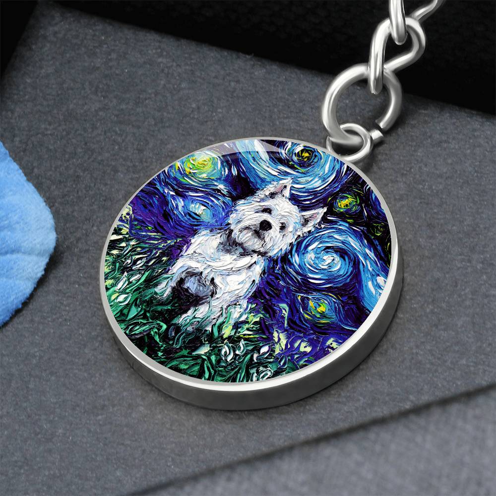 Westie Starry Night Round Keychain