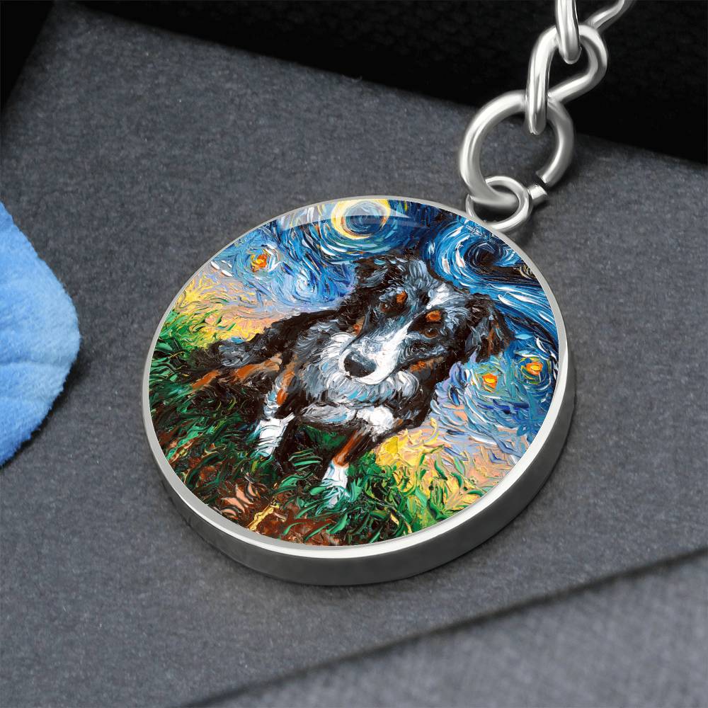Australian Shepherd Starry Night Round Keychain
