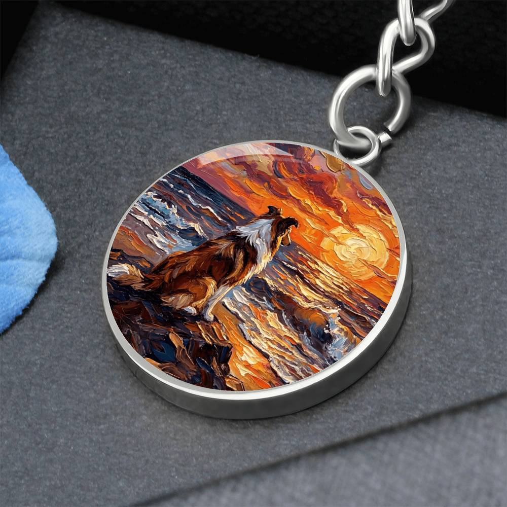 Beach Night - Collie Round Keychain