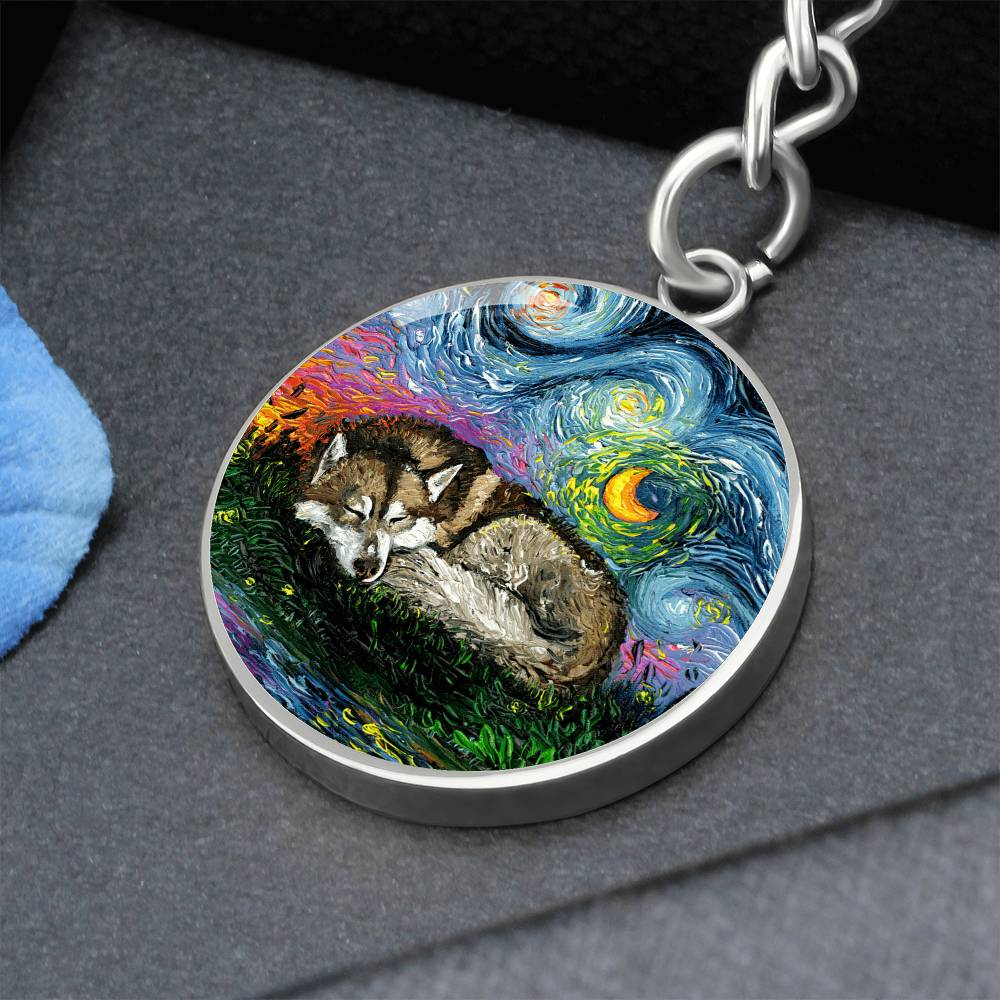 Sleeping Red Husky Round Keychain