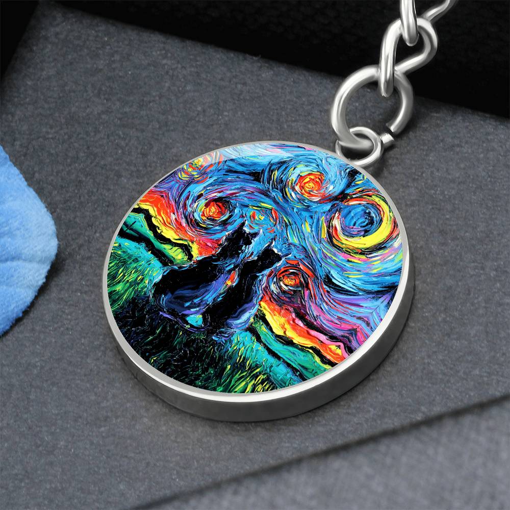 van Gogh's Cats Starry Night Round Keychain