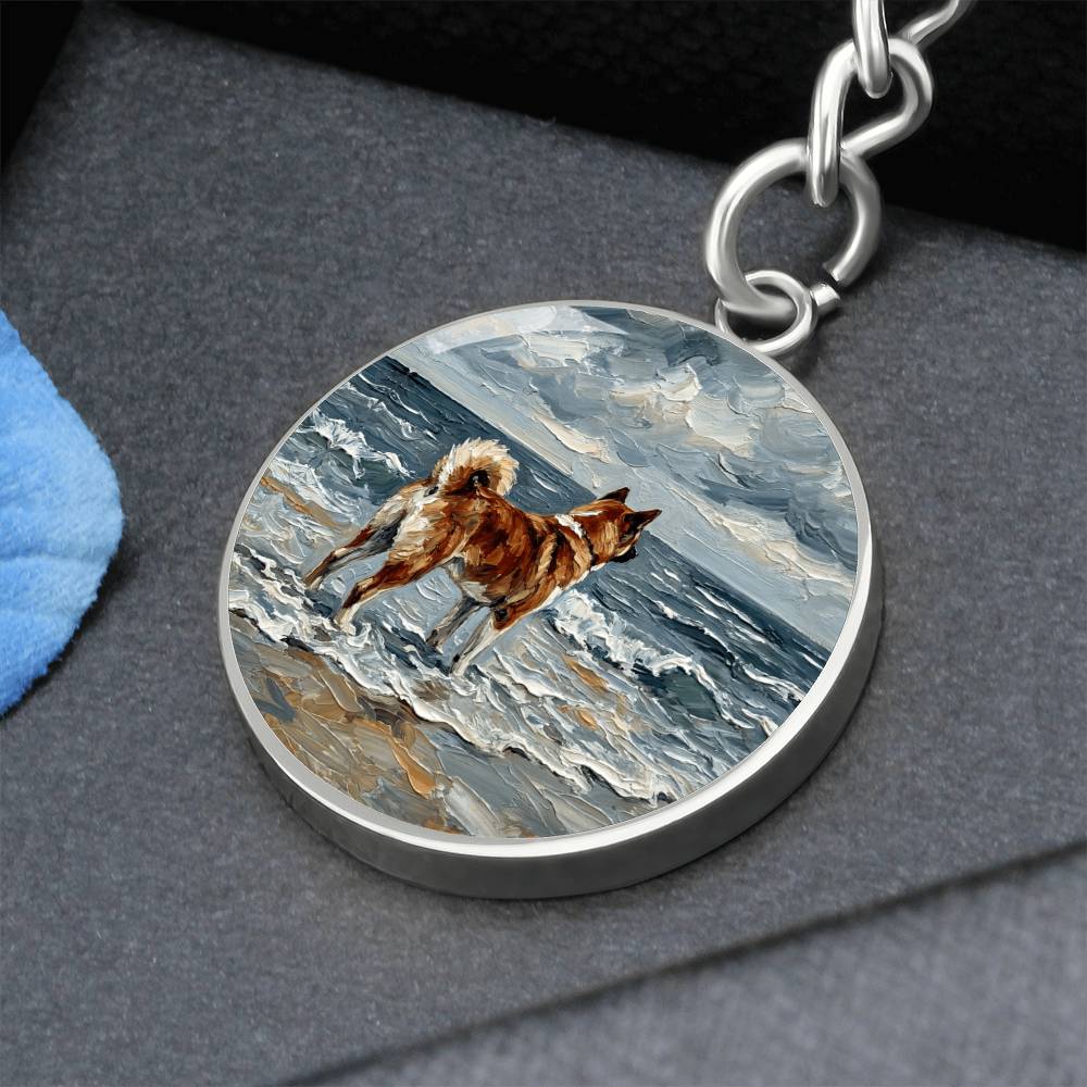 Beach Day - Akita Round Keychain