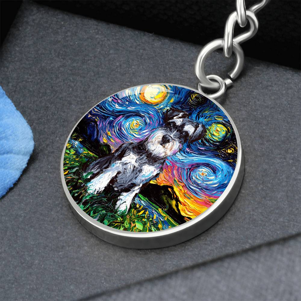Schnauzer Starry Night Round Keychain