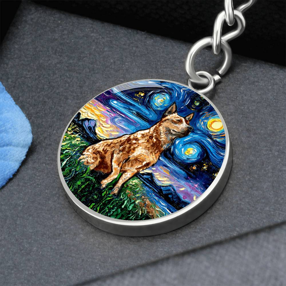 Red Heeler Starry Night Round Keychain