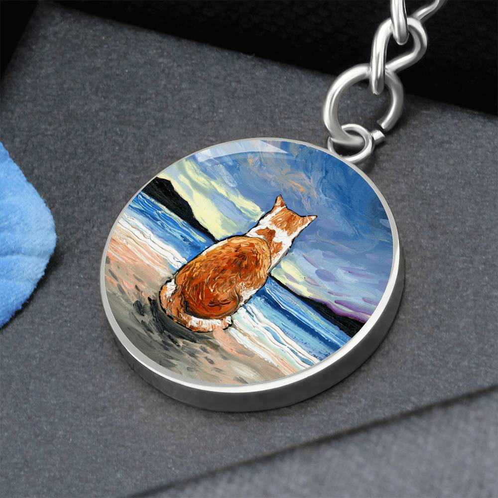 Beach Days - Orange and White Tabby Round Keychain