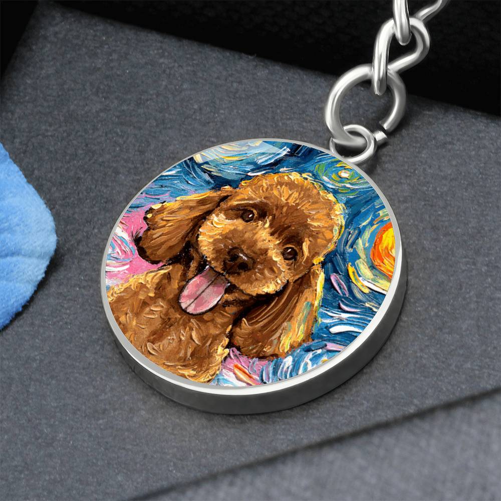 Apricot Poodle Portrait Starry Night Round Keychain