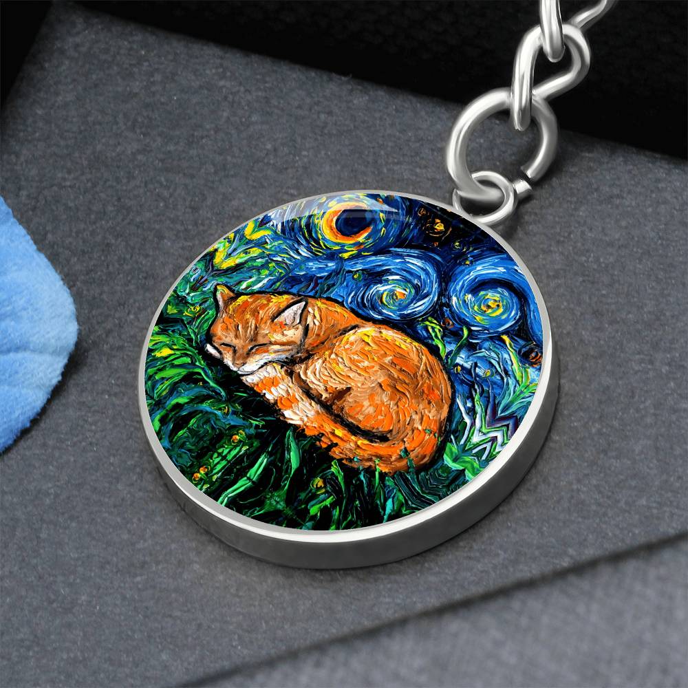 Sleeping Orange Tabby Starry Night Round Keychain
