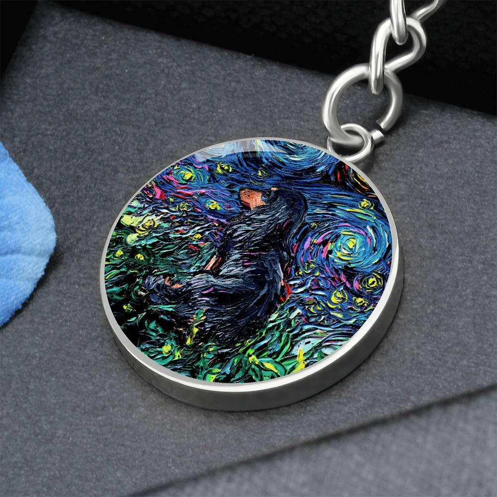 Black and Tan Long Hair Dachshund Round Keychain