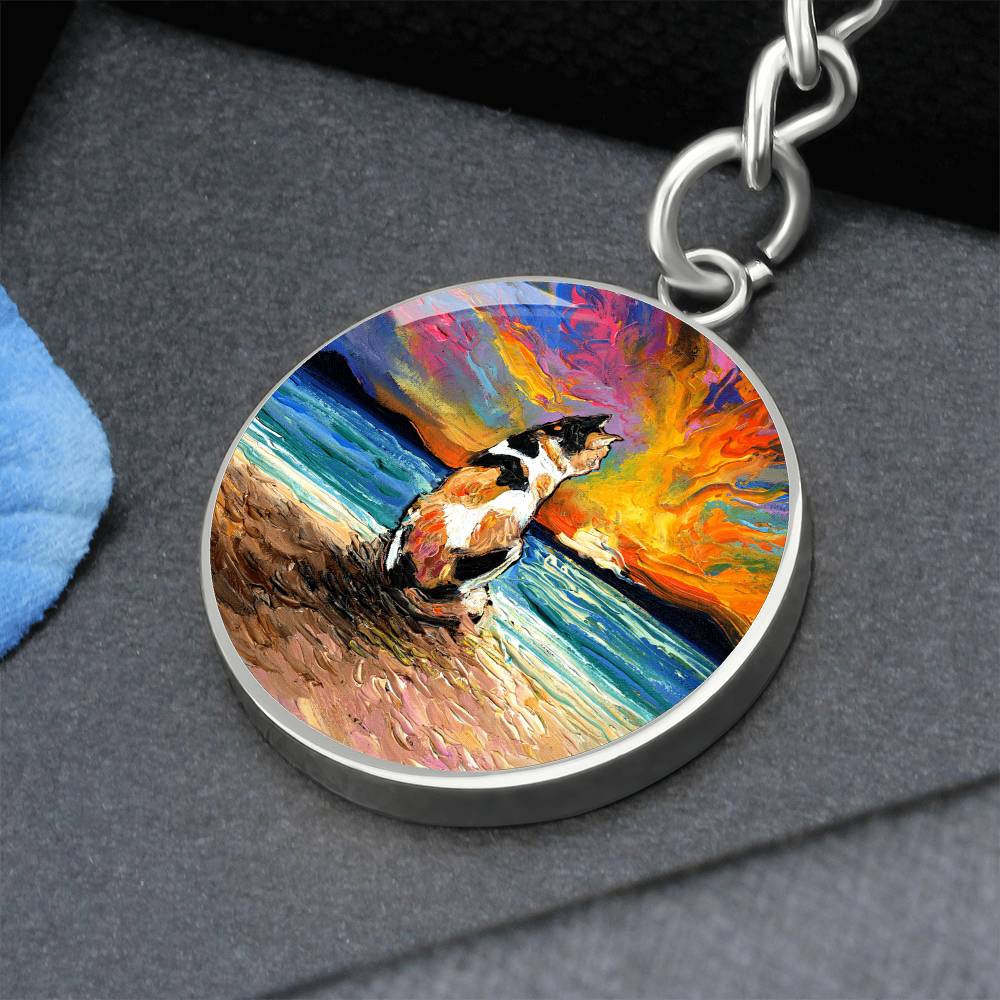 Beach Days - Calico Cat Round Keychain