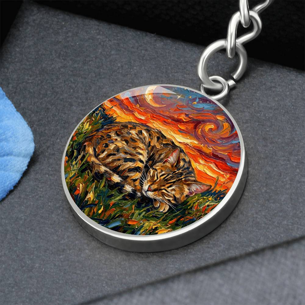 Sleepy Egyptian Mau Night Round Keychain