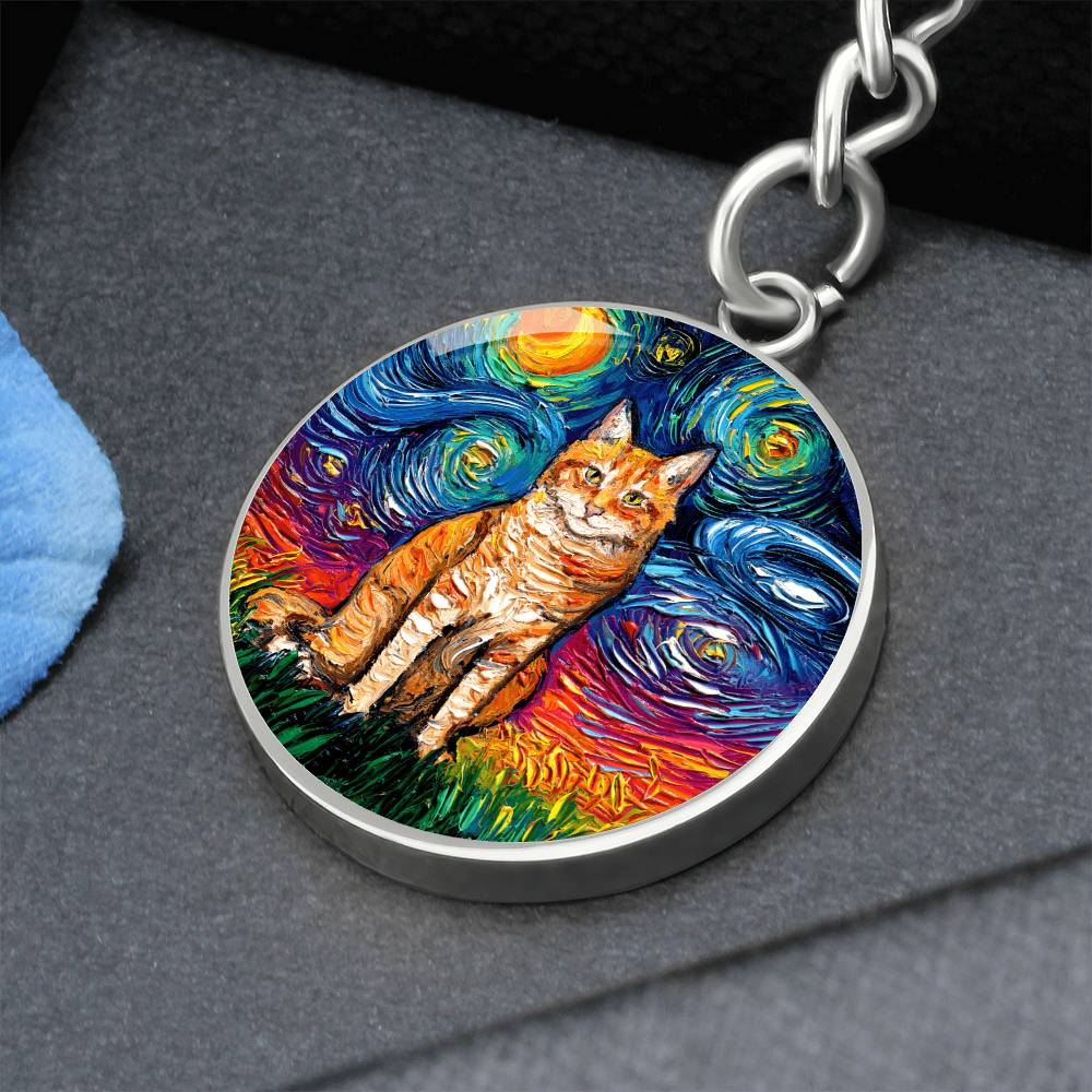 Orange Tabby Starry Night Round Keychain