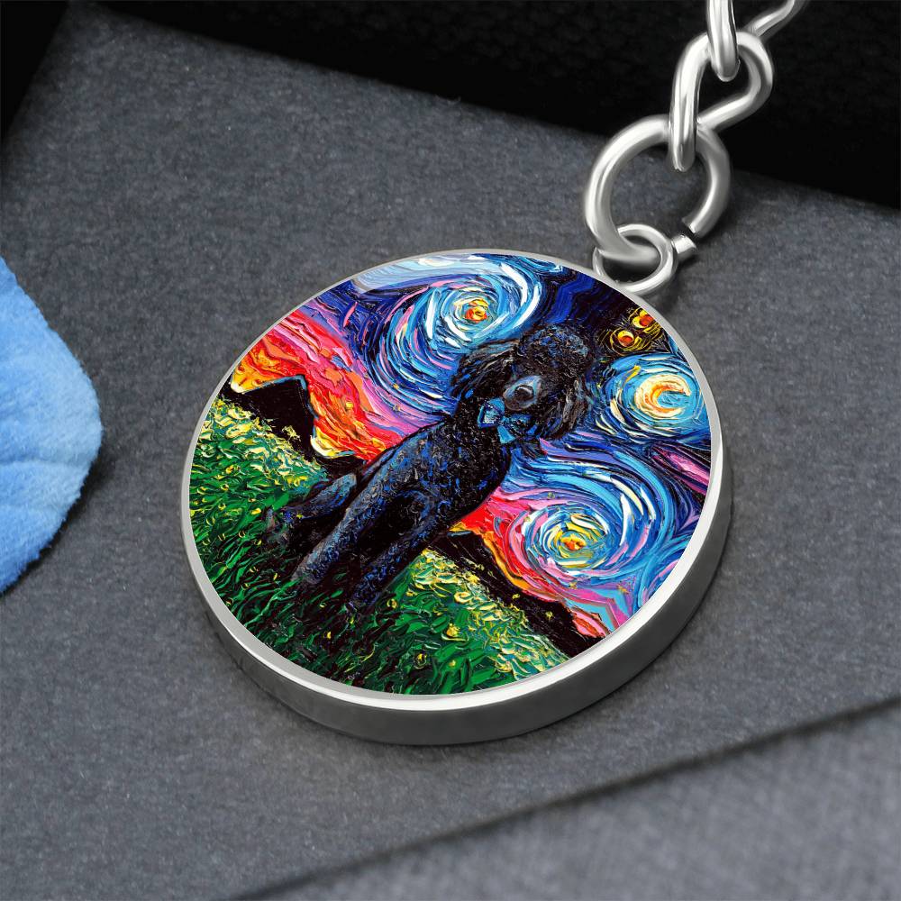 Black Poodle Starry Night Round Keychain