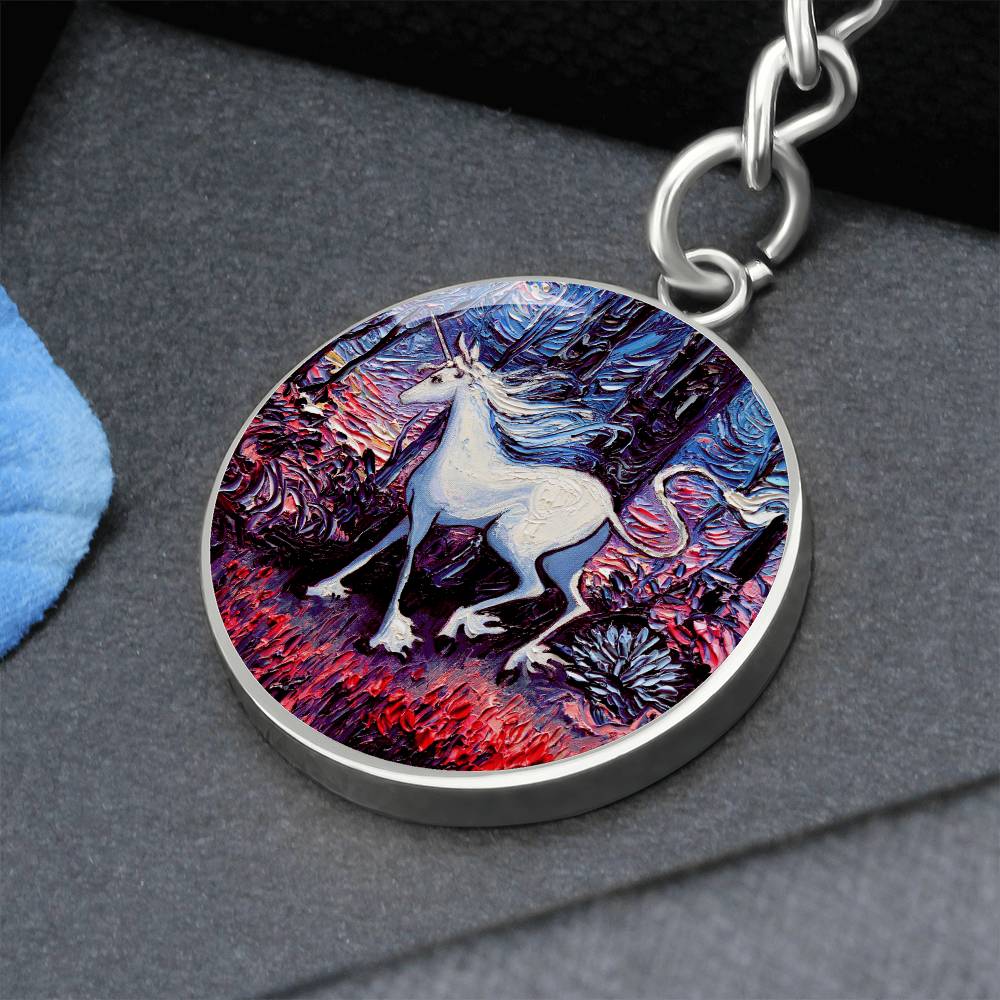 Unicorn Running Round Keychain