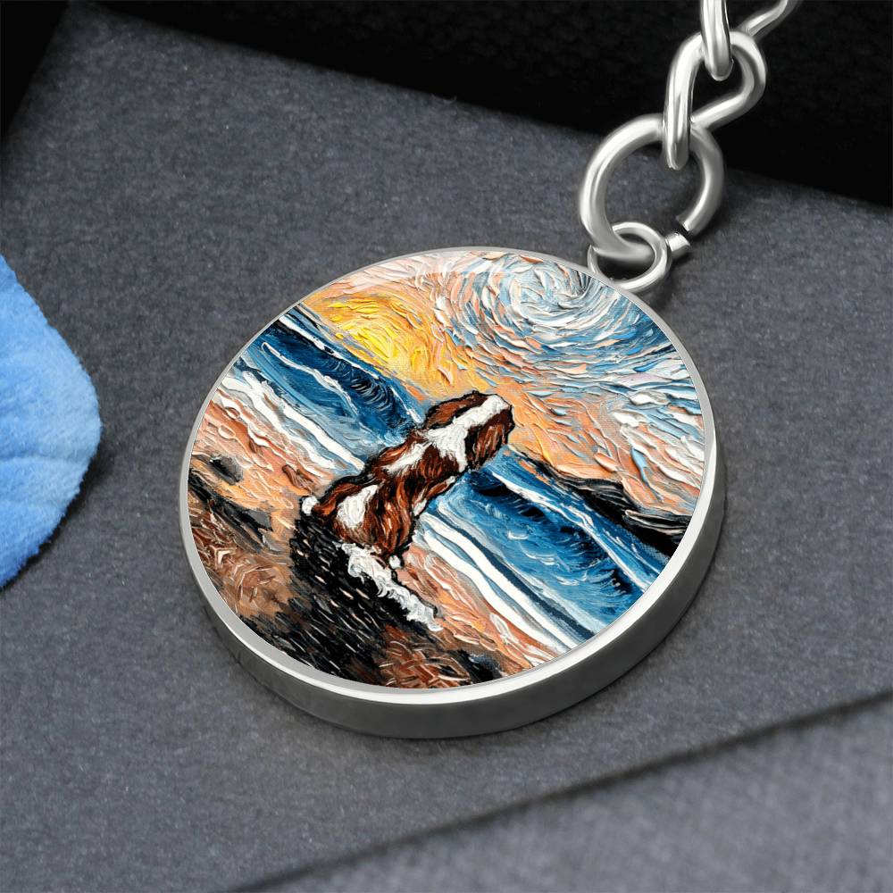 Beach Days - Blenheim Spaniel Round Keychain