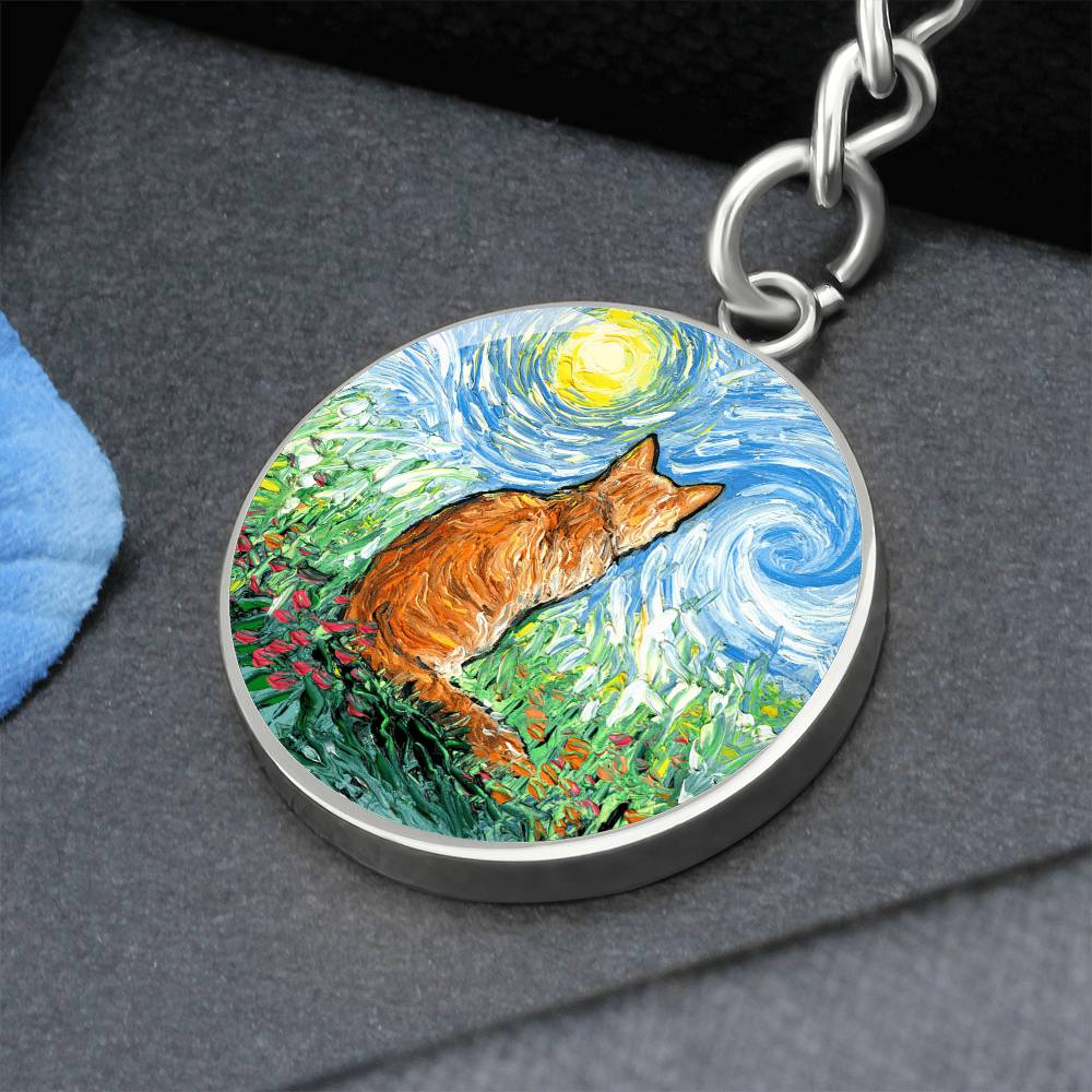 Orange Tabby Cat Spring Round Keychain
