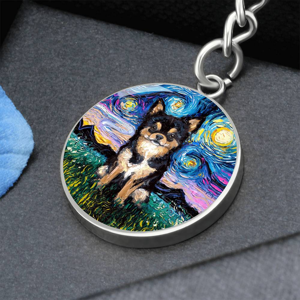 Black and Tan Chihuahua Starry Night Round Keychain