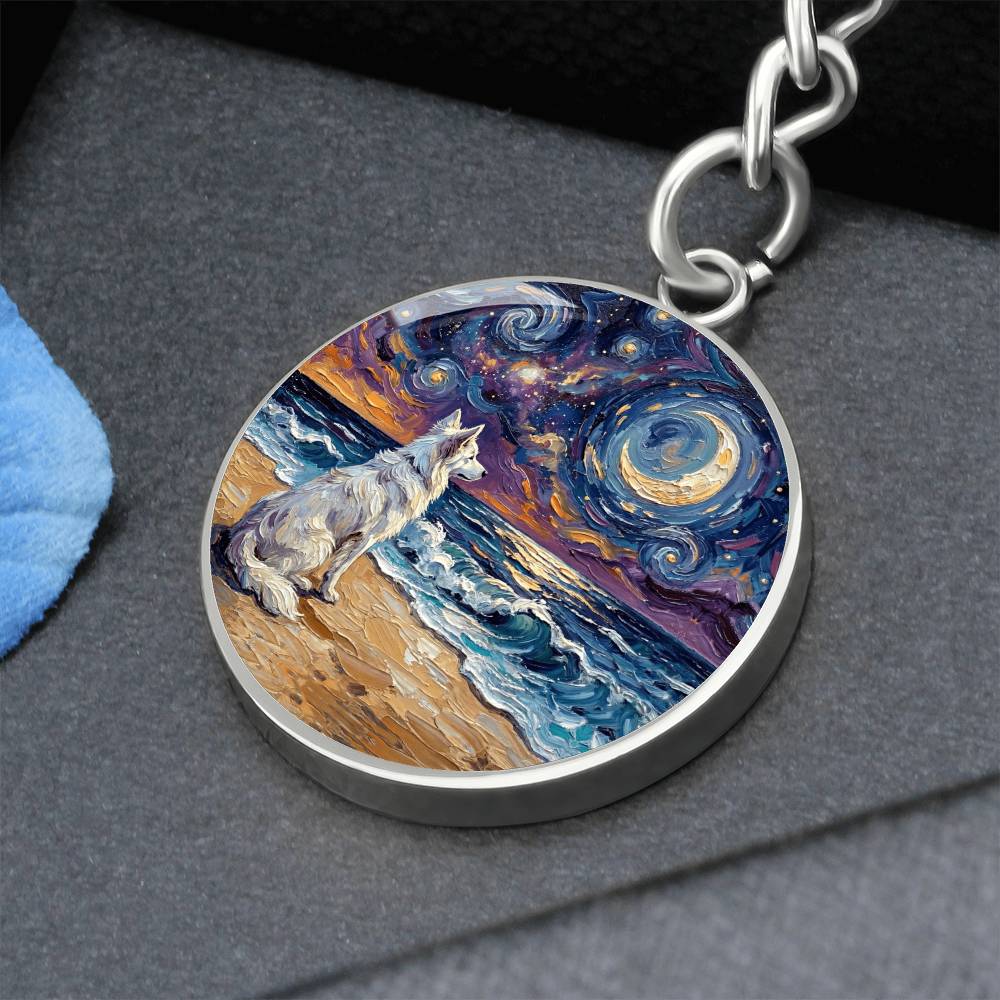 Beach Night - Isabella Husky Round Keychain