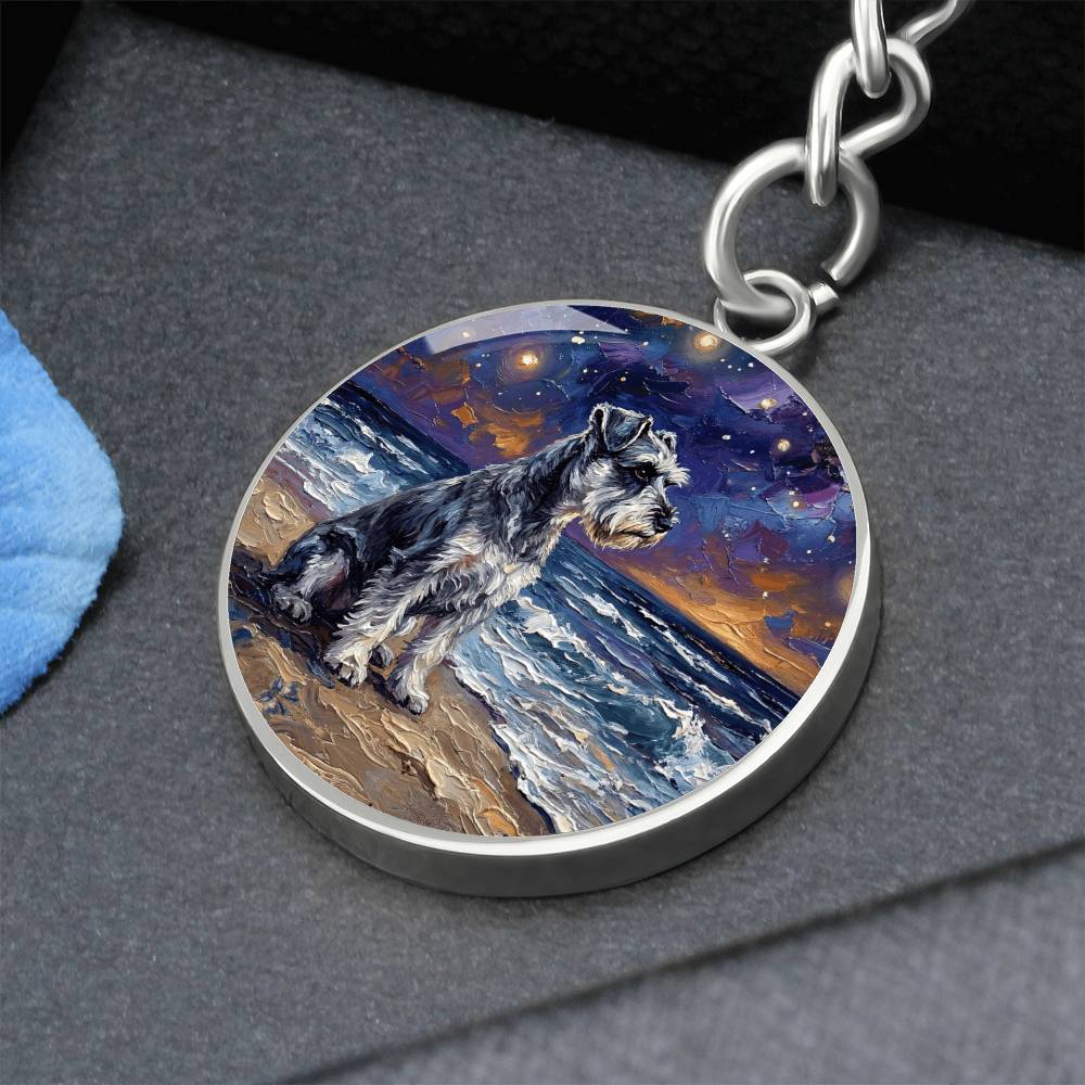 Beach Night - Schnauzer Round Keychain