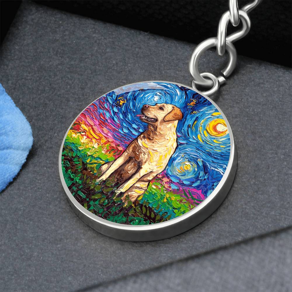 Yellow Labrador Starry Night Round Keychain