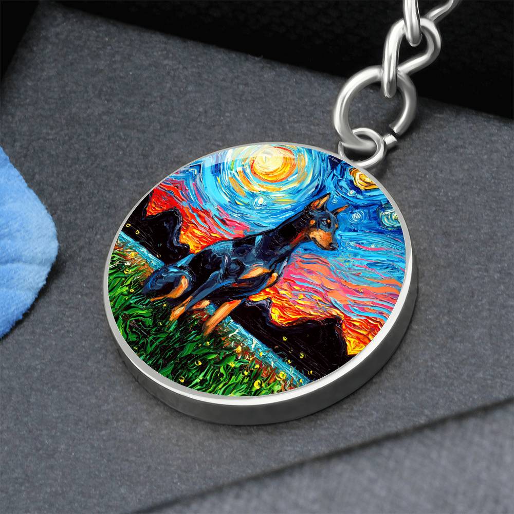 Doberman Pinscher Starry Night Round Keychain
