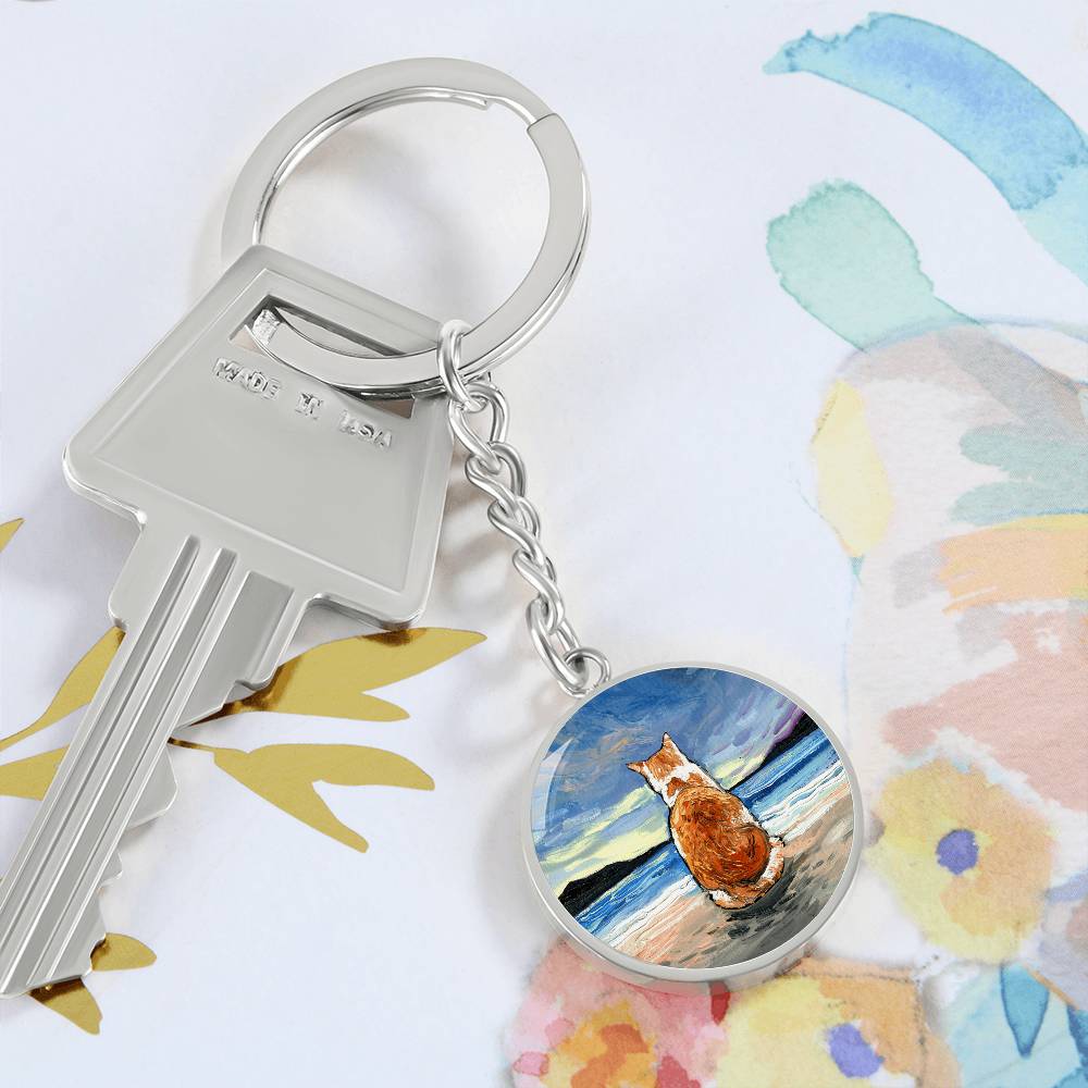 Beach Days - Orange and White Tabby Round Keychain